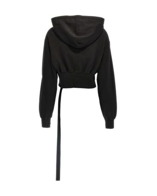 Rick Owens Black Tatlin Drawstring Cropped Hoodie