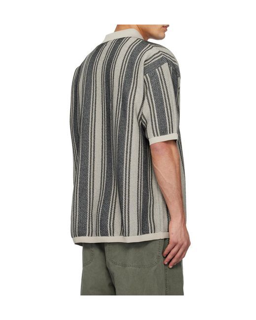 Nanamica Gray Stripe-Knit Polo Shirt for men