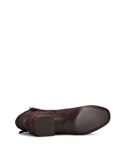 Tod's Brown Logo Plaque Ankle Boots