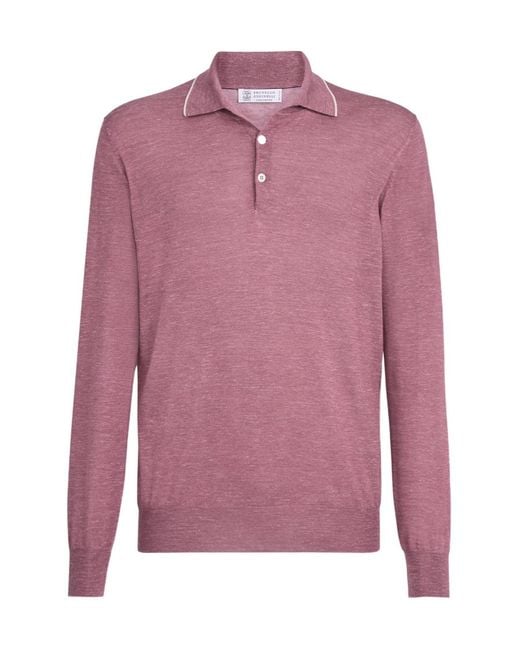 Brunello Cucinelli Pink Lightweight Plain Stitched Polo Shirt for men