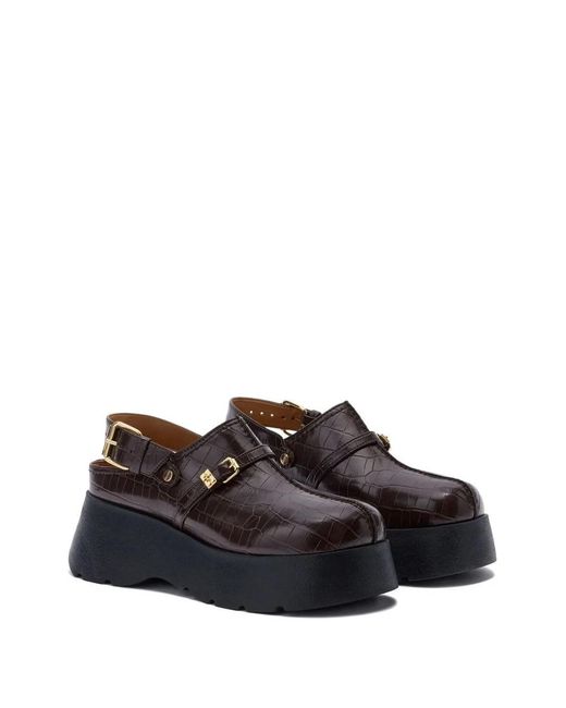 Ganni Black Crocodile-Effect Buckle Pumps