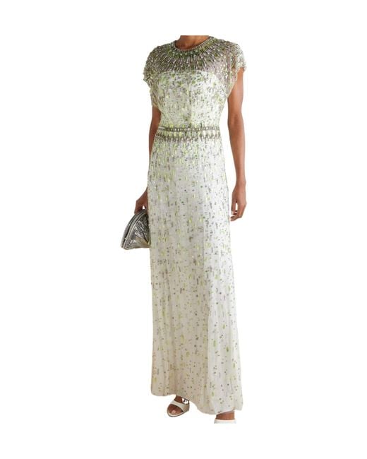 Jenny Packham White Embellished Organza Gown