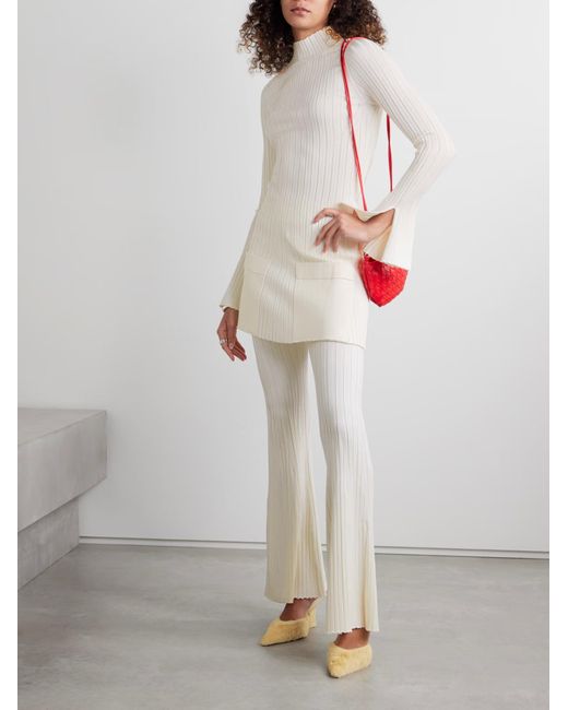 Stella McCartney White Ribbed Knit Flared Casual Pants