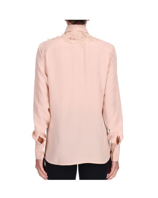 Ermanno Scervino Pink Lace-Panel Curved Hem Shirt