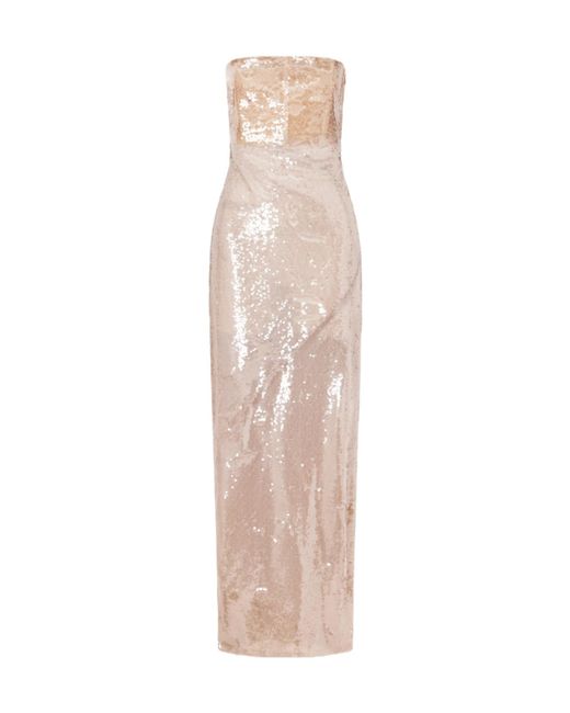 Galvan Natural Nude Sequin Strapless Maxi Dress