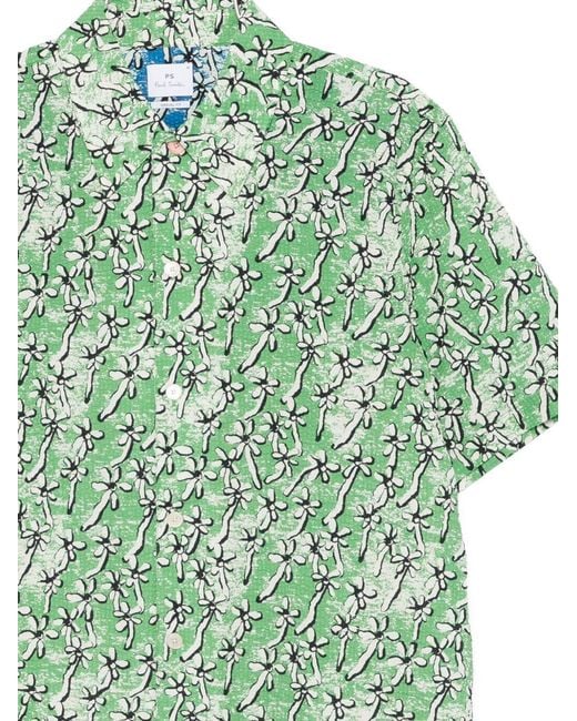 Paul Smith Green Floral-Print Shirt for men