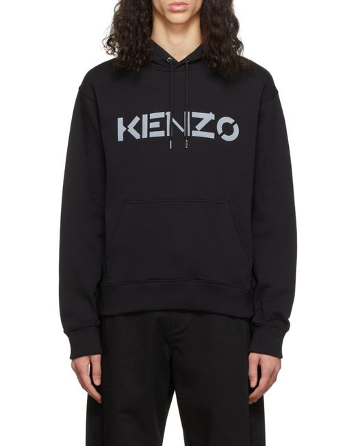 KENZO Blue Logo Print Hooded Sweatshirt for men