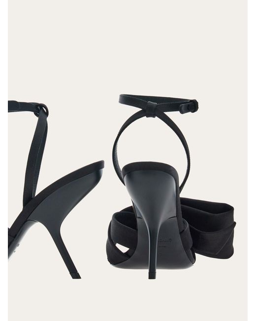 Ferragamo Black Asymmetrical Bow High-Heeled Sandals