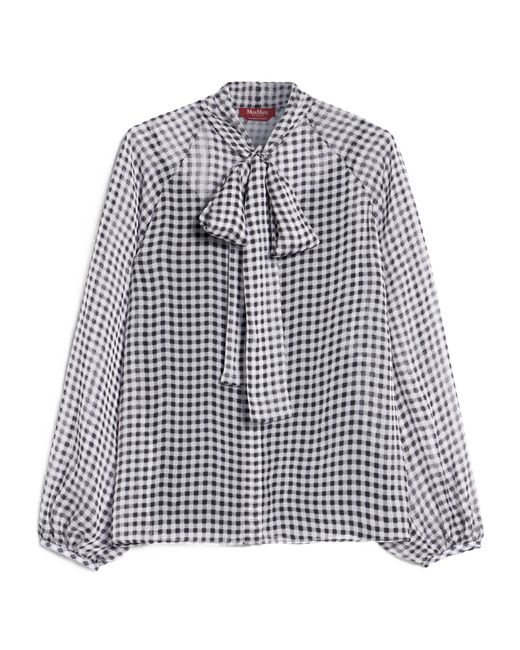 Max Mara Gray Studio Pussy-Bow Long-Sleeved Blouse