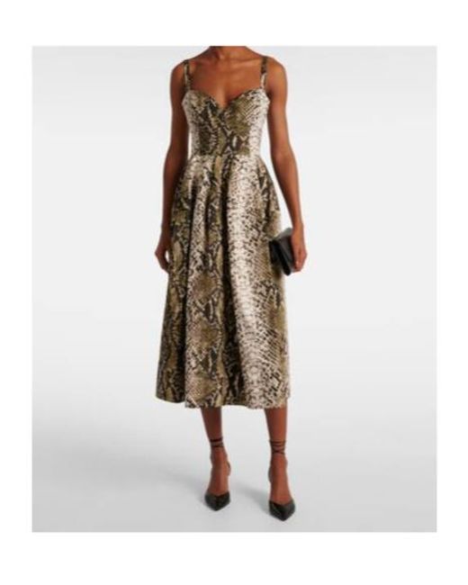Oscar de la Renta Natural Snake-Effect Cotton-Blend Poplin Gown