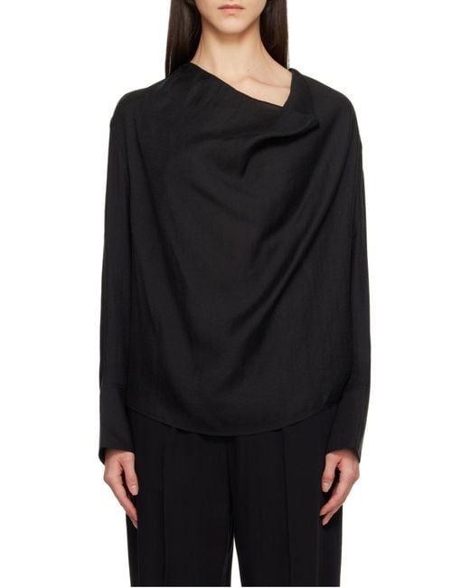 Totême Black Totême Draped Curved Hem Blouse