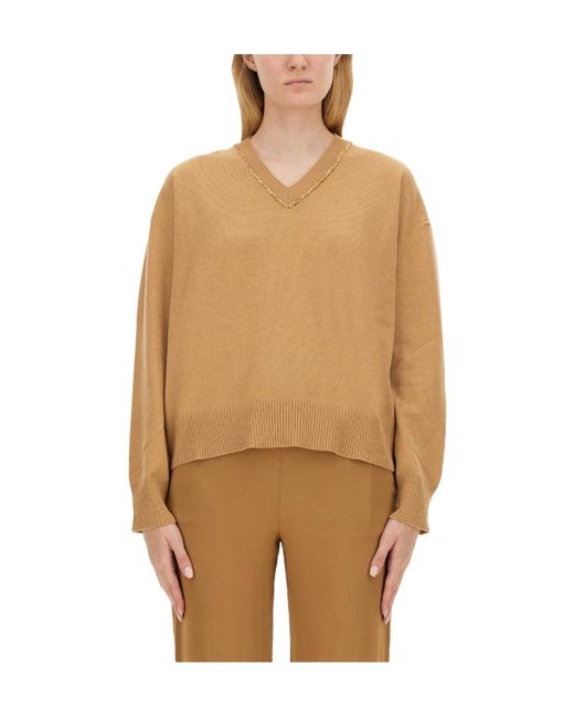 Fabiana Filippi Natural Sequin-Embellished V-Neck Knitted Jumper