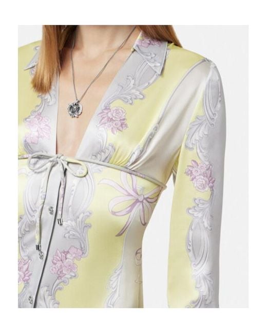 Versace White Medusa Cameo Printed Long-Sleeved Dress
