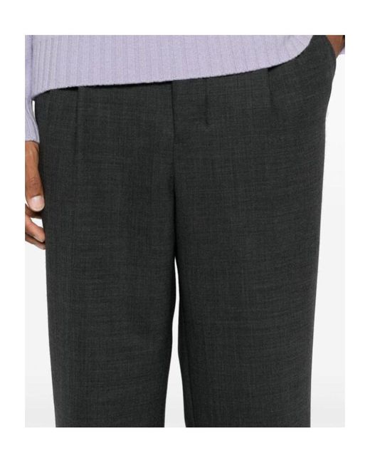 AMI Gray Pleated Tapered-Leg Trousers for men