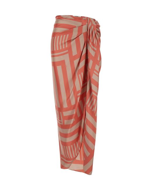 Fendi Red Midi Skirt With Knot And Labyrinth Motif