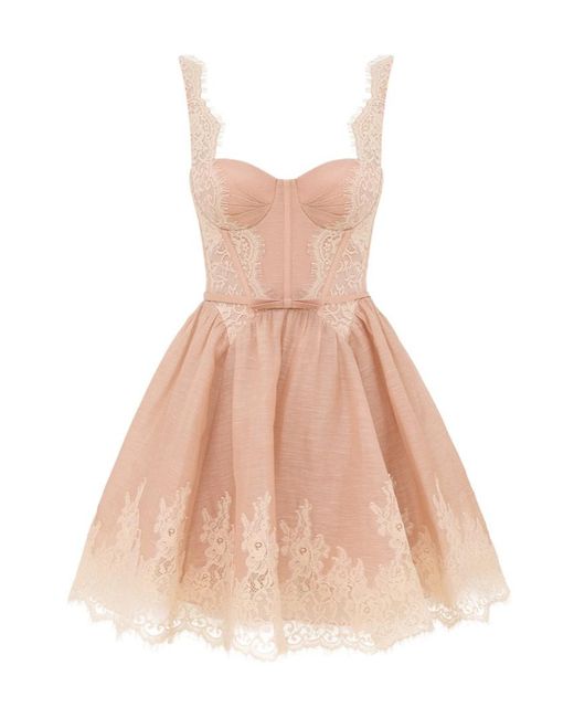 Zimmermann Pink Valiant Lace Trim Mini Dress
