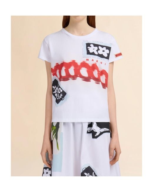 Marni White Printed Patches Crewneck T-Shirt