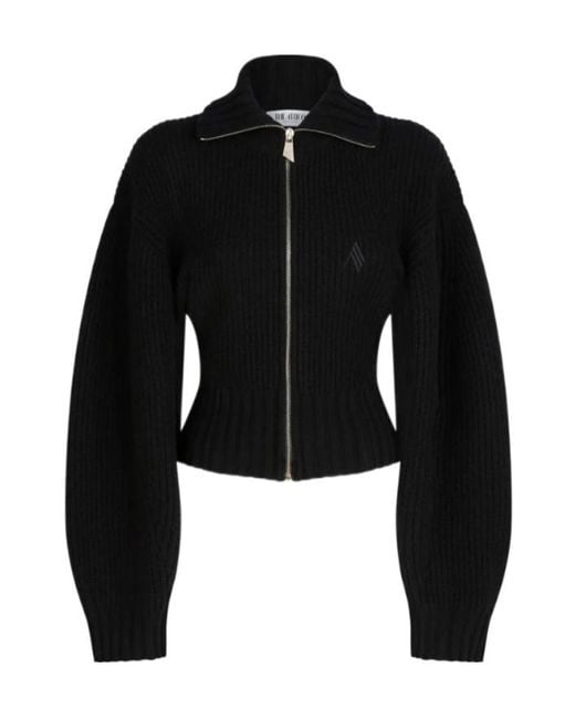 The Attico Black Zip-Front Ribbed-Knit Cardigan