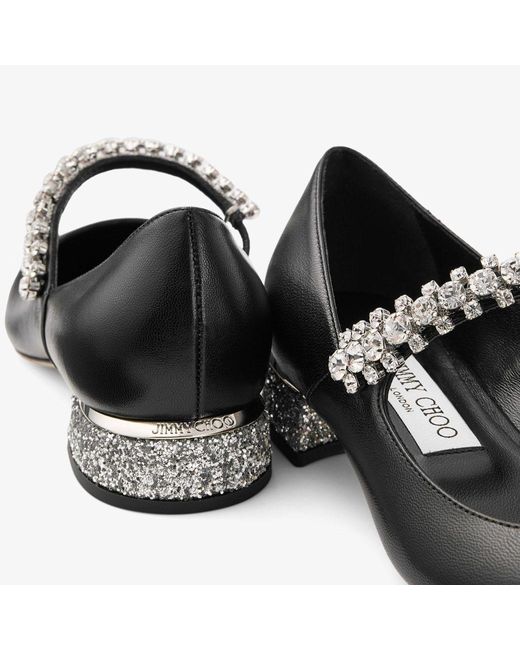 Jimmy Choo Black Bing Glittery Flat Shoes