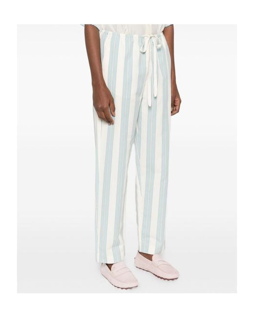 Forte_forte White Striped Drawstring-Fastening Trousers