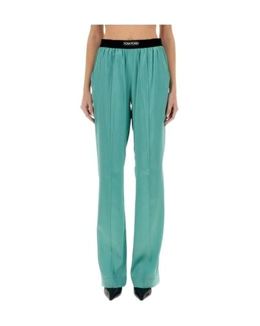Tom Ford Green Straight Leg Satin Pants