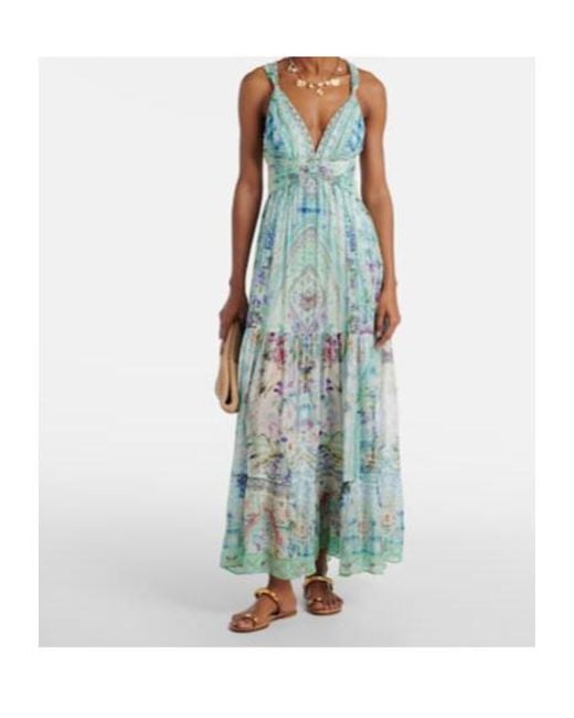 Camilla Blue Crystal-Embellished Silk Maxi Dress