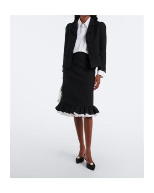 ShuShu/Tong Black Ruffled Wool And Silk Midi Skirt
