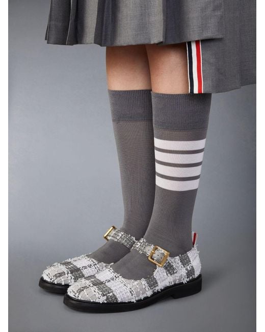 Thom Browne White Tartan-Check Round Toe Ballerina Shoes