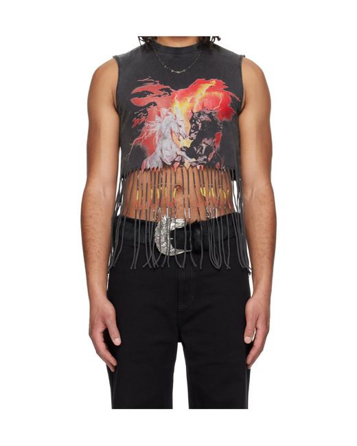 Lu'u Dan Black 'Year Of The Horse' Series Sleeveless Bronco T-Shirt for men