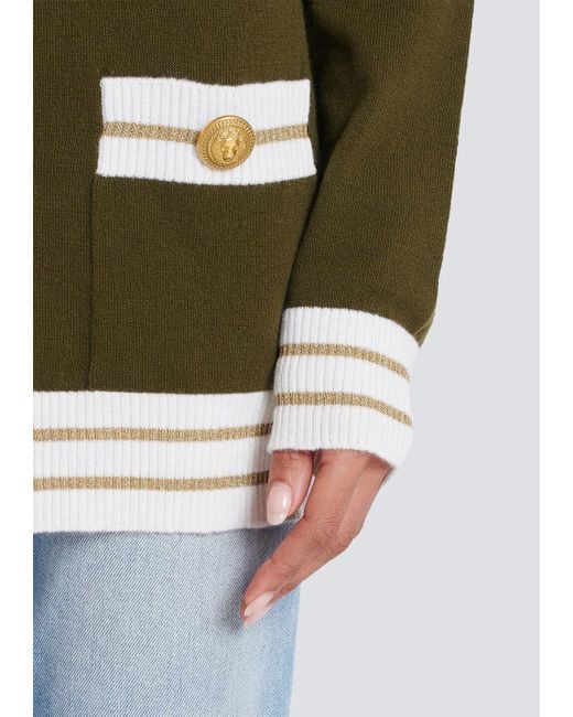 Balmain Green Wool-blend Logo Cardigan