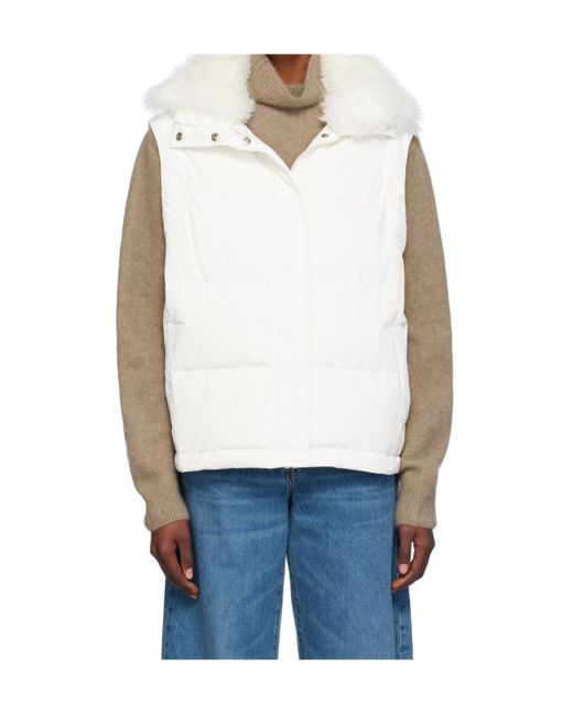 Yves Salomon White Quilted Zipper Down Jacket