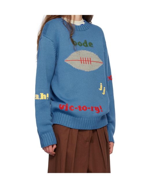 Bode Blue Spirit Crew Neck Sweater