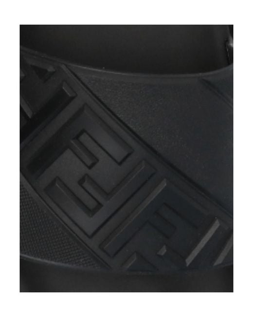 Fendi Black Ff Motif Embossed Slides for men