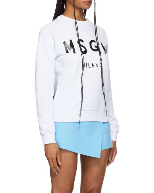 MSGM White Logo Printed Crewneck Sweatshirt