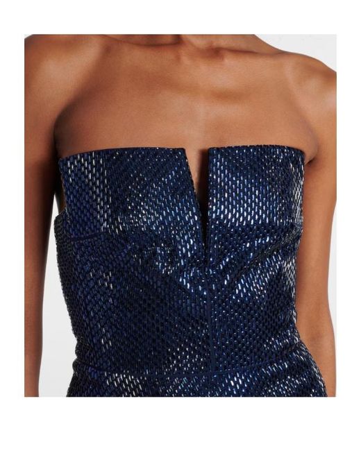 Roland Mouret Blue Embellished Strapless Crêpe Gown