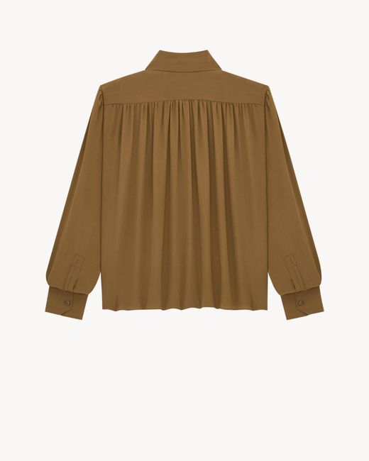 Saint Laurent Green Lavallière Padded Shoulder Blouse