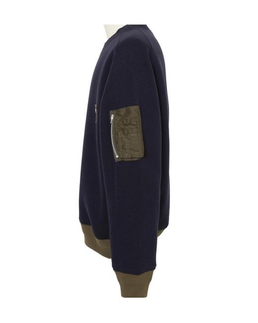 Sacai Blue Panelled Zip-Fastening Sweater for men