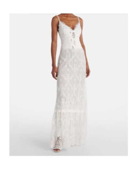 Elie Saab White Cotton-Blend Lace Gown