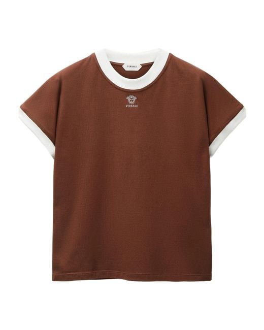 Versace Brown Embroidered-Logo Stretch Cotton-Jersey Slim T-Shirt for men