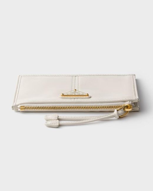 Prada White Leather Card Holder With Zipper