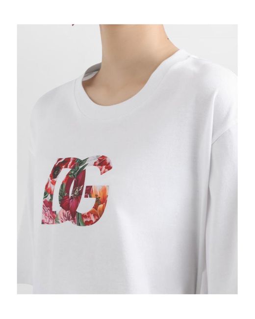 Dolce & Gabbana White Floral Logo T-Shirt