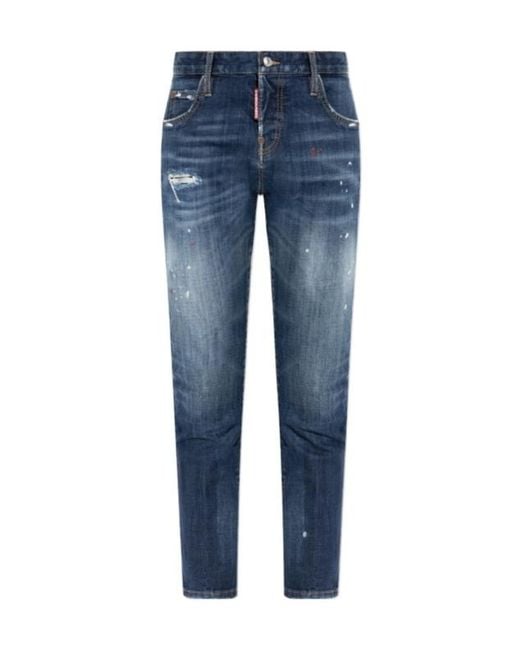 DSquared² Blue Distressed Logo Patch Jeans