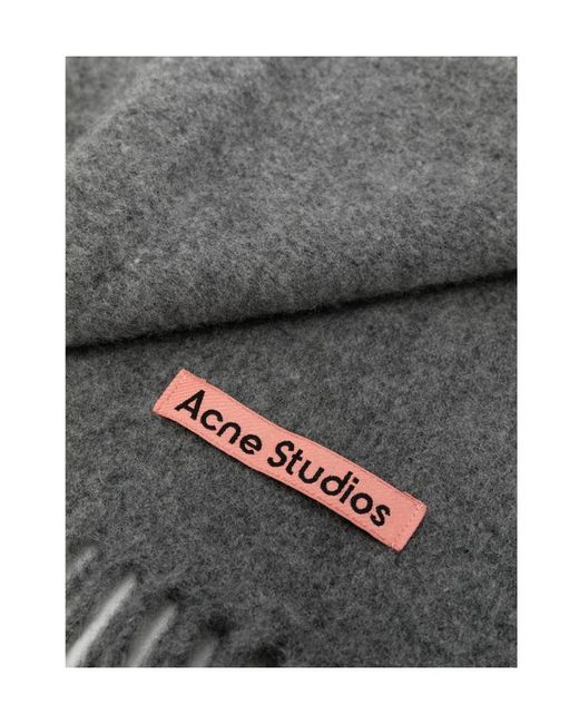 Acne Gray Logo Patch Fringed Edge Scarf for men
