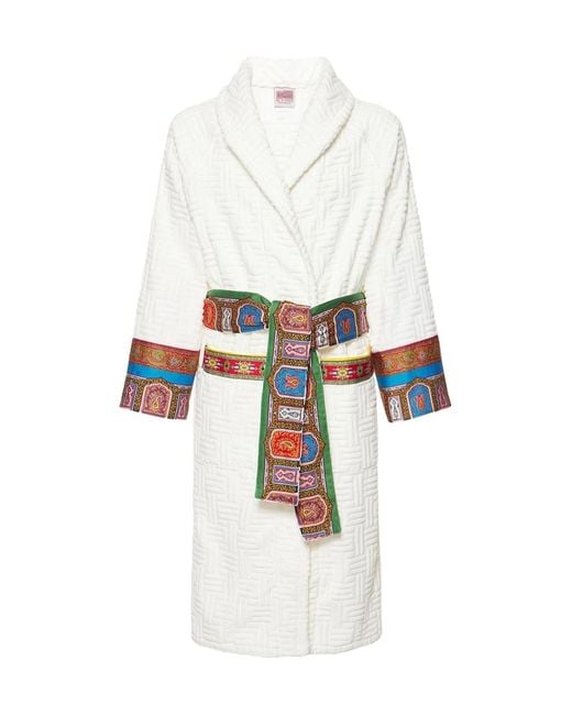 Etro White Paisley Printed Kimono Bathrobe