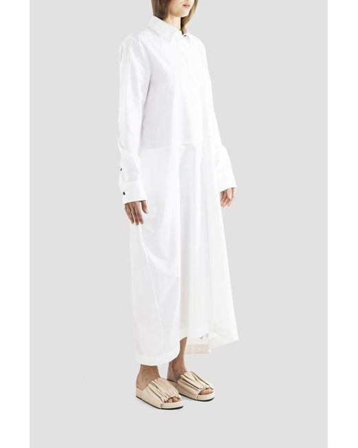 Jil Sander White Long-Sleeved Buttoned Mini Shirt Dress