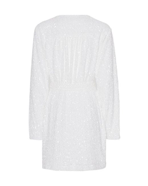 ROTATE BIRGER CHRISTENSEN White Sequined Mini Wrap Dress Dress