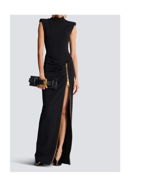 Balmain Black Long Jersey Dress With Zip