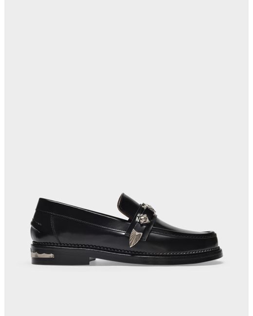 Toga Virilis Black Studded-Strap Leather Loafers for men