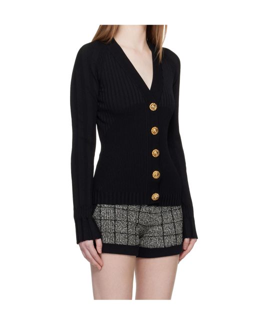 Balmain Black Buttoned Fitted Cardigan