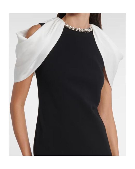 Roland Mouret Black Embellished Caped Satin Crepe Gown